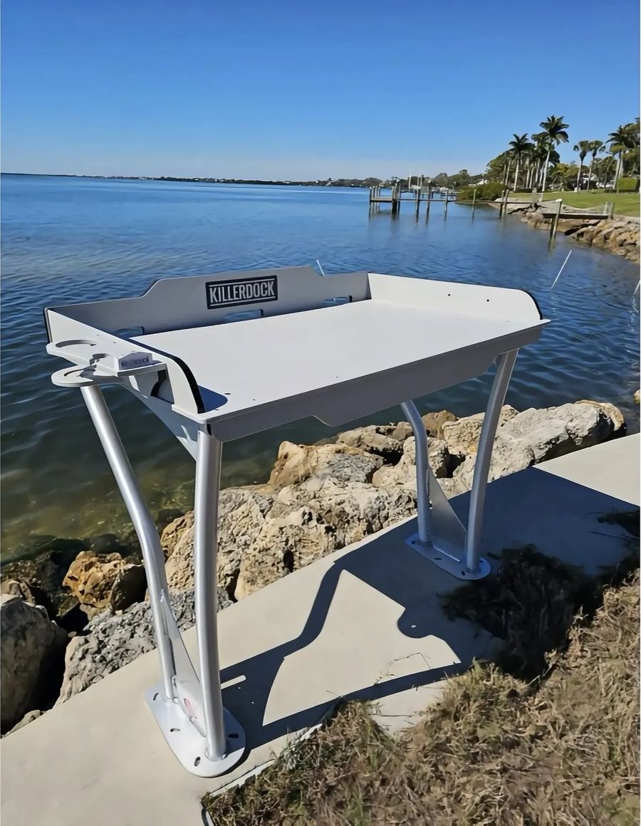 KillerDock fish cleaning station mounted on a waterfront dock in Tampa Bay